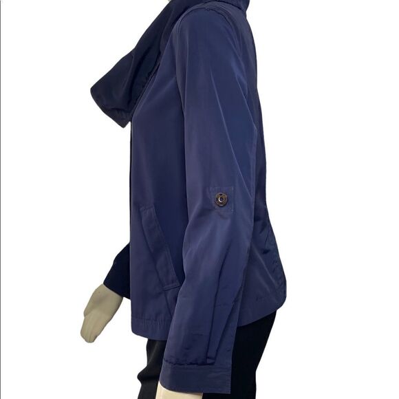 St. John Women's Cowl Neck Roll-Up Sleeve Lightweight Rain Jacket Blue Small - Picture 3 of 8